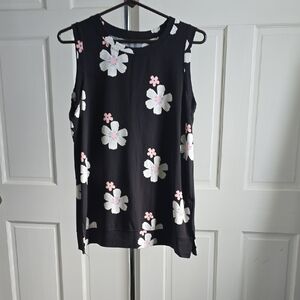 Floral Sleeveless Black Top